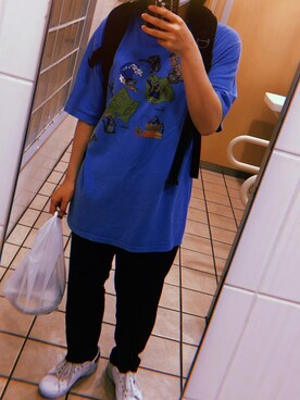「UNIQLO（ユニクロ）のアイテム（パンツ、ブラック系）」を使った、ぴえちゃんさん（レディース・157cm）の夏コーディネート