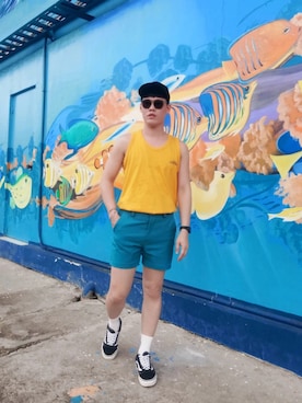 「CONVERSE（コンバース）のアイテム（帽子）」を使った、Ezroさん（メンズ・170cm）の夏コーディネート