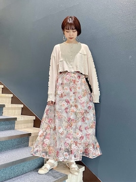 「merry jenny（メリージェニー）の箔グログランベルトシューズ（パンプス）」を使った、miokaさん（レディース・162cm）の夏コーディネート