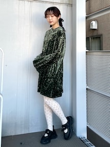 [Nodress] 緑　ベロア　ミニワンピース Nodress] 緑 ベロア ミニワンピース