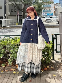 floralイレギュラーヘムミディスカート｜メリージェニー（merry jenny