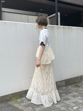 「merry jenny（メリージェニー）のlace laceストラップロングスカート（スカート）」を使った、miokaさん（レディース・162cm）の春コーディネート