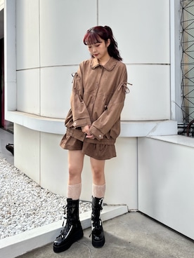 「アイテム（ライダースジャケット）」を使った、miokaさん（レディース・162cm）の夏コーディネート