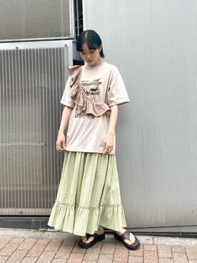 「merry jenny（メリージェニー）のクロストングサンダル（サンダル）」を使った、miokaさん（レディース・162cm）の春コーディネート