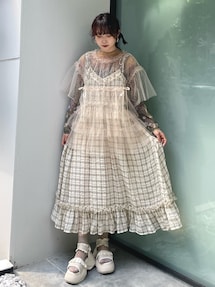 merry jenny チェックリボンキャミワンピース　ベージュ メリージェニー merry jenny チェックリボンキャミワンピース