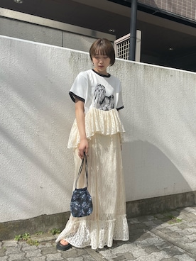 「merry jenny（メリージェニー）のlace laceストラップロングスカート（スカート）」を使った、miokaさん（レディース・162cm）の春コーディネート