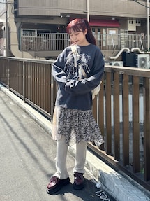 floralイレギュラーヘムミディスカート｜メリージェニー（merry jenny