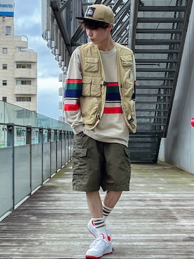 「CAMP7（キャンプセブン）のアイテム（トップス）」を使った、ぺい。さん（メンズ・175cm）の夏コーディネート