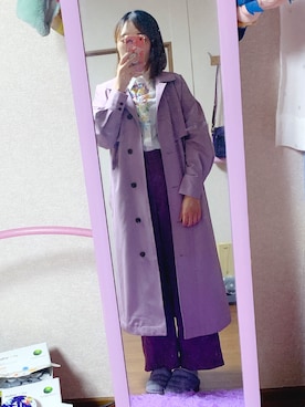 「アイテム（トレンチコート、パープル系）」を使った、MIOさん（レディース・161cm）の春コーディネート
