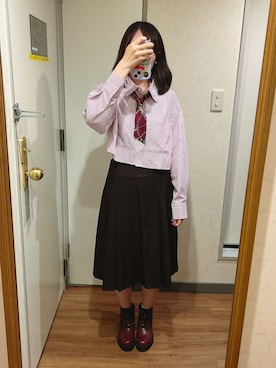 「アイテム（ブーツ、レッド系）」を使った、MIOさん（レディース・161cm）の秋コーディネート