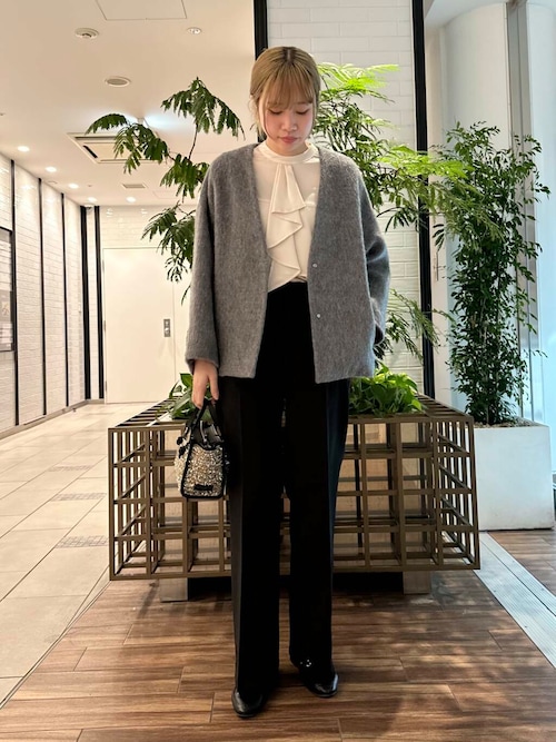 セール】モヘア混シャギーミドルジャケット（ノーカラー