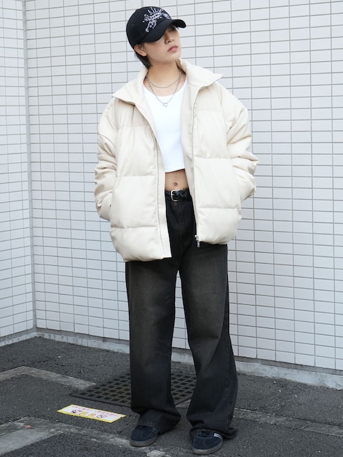 セール】synthetic leather fiber down jacket/PUレザー ファイバー