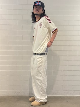 「adidas（アディダス）のスペイン代表 26 アウェイ ユニフォーム / ジャージ / アディダス adidas（Tシャツ/カットソー、ホワイト系）」を使った、oiさん（メンズ・176cm）の春コーディネート