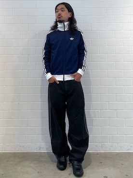 「adidas（アディダス）のクラシック トラックトップ（ジャージ） / トラックジャケット / アディダスオリジナルス adidas Originals（ジャージ、ブルー系）」を使った、oiさん（メンズ・176cm）の夏コーディネート