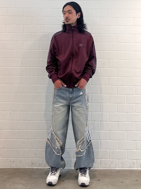 「adidas（アディダス）のTG ワイド DNM PTS パンツ / アディダスオリジナルス adidas Originals（デニムパンツ、ブルー系）」を使った、oiさん（メンズ・176cm）の春コーディネート