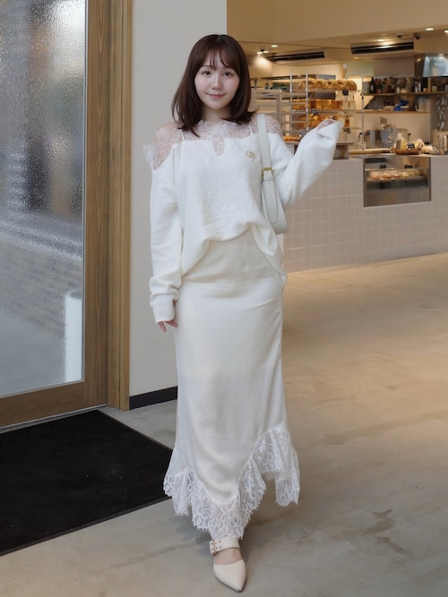 セール】LACE SATIN L/SK レース サテン ロングスカート 秋服 冬服