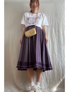 「UNIQLO（ユニクロ）のアイテム（Tシャツ/カットソー、ホワイト系）」を使った、kumanomi006さん（レディース・166cm）の夏コーディネート