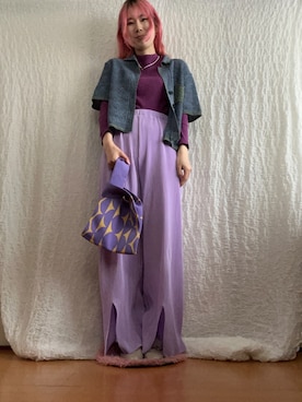「UNIQLO（ユニクロ）のアイテム（ニット/セーター、パープル系）」を使った、kumanomi006さん（レディース・166cm）の春コーディネート