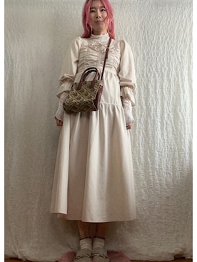 「RETRO GIRL（レトロガール）のアイテム（ワンピース、ホワイト系）」を使った、kumanomi006さん（レディース・166cm）の春コーディネート