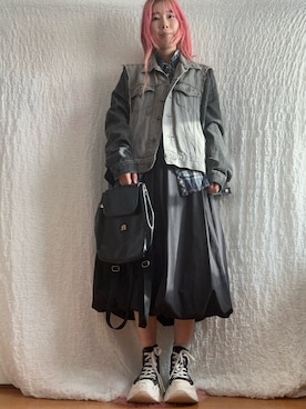 「niko and...（ニコアンド）のアイテム（デニムジャケット、ブラック系）」を使った、kumanomi006さん（レディース・166cm）の春コーディネート