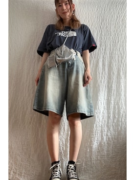 「WEGO（ウィゴー）のアイテム（デニムパンツ、ブルー系）」を使った、kumanomi006さん（レディース・166cm）の夏コーディネート