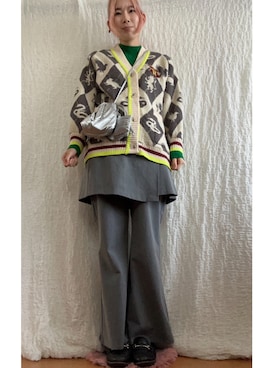 「GU（ジーユー）のアイテム（ニット/セーター、グリーン系）」を使った、kumanomi006さん（レディース・166cm）の春コーディネート