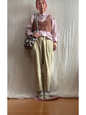 「Green　Parks（グリーンパークス）のアイテム（シャツ/ブラウス、ピンク系）」を使った、kumanomi006さん（レディース・166cm）の春コーディネート