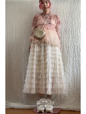 「WEGO（ウィゴー）のアイテム（Skirt、ホワイト系）」を使った、kumanomi006さん（レディース・166cm）の夏コーディネート