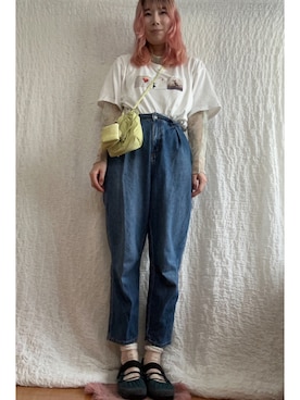 「GU（ジーユー）のアイテム（Shoulderbag、グリーン系）」を使った、kumanomi006さん（レディース・166cm）の夏コーディネート