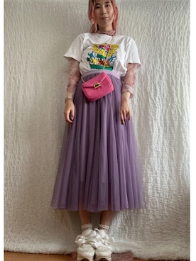 「UNIQLO（ユニクロ）のアイテム（T Shirts、ホワイト系）」を使った、kumanomi006さん（レディース・166cm）の夏コーディネート