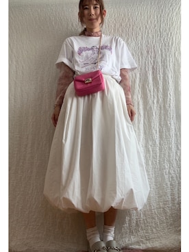 「GU（ジーユー）のアイテム（Skirt、ホワイト系）」を使った、kumanomi006さん（レディース・166cm）の夏コーディネート