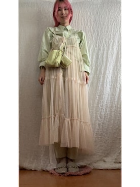 「Green　Parks（グリーンパークス）のアイテム（シャツ/ブラウス、グリーン系）」を使った、kumanomi006さん（レディース・166cm）の春コーディネート