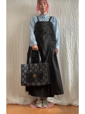「GU（ジーユー）のアイテム（シャツ/ブラウス、ブルー系）」を使った、kumanomi006さん（レディース・166cm）の夏コーディネート