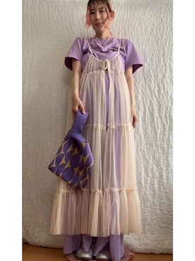 「UNIQLO（ユニクロ）のアイテム（T Shirts、パープル系）」を使った、kumanomi006さん（レディース・166cm）の夏コーディネート