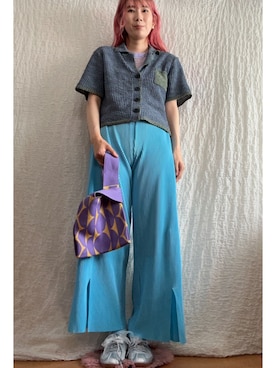 「ZARA（ザラ）のアイテム（シャツ/ブラウス、ブルー系）」を使った、kumanomi006さん（レディース・166cm）の夏コーディネート
