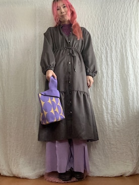 「Green　Parks（グリーンパークス）のアイテム（シャツワンピース、グレー系）」を使った、kumanomi006さん（レディース・166cm）の春コーディネート