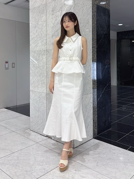 「dazzlin（ダズリン）のペプラムマーメイドステッチワンピース（ワンピース、ホワイト系）」を使った、kannaさん（レディース・157cm）の夏コーディネート