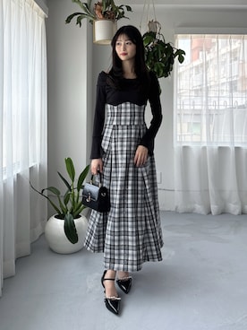「dazzlin（ダズリン）のツイストコルセットワンピース（ワンピース、その他）」を使った、kannaさん（レディース・157cm）の秋コーディネート