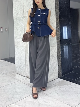 「dazzlin（ダズリン）のサイドラインスラックスパンツ（その他パンツ、グレー系）」を使った、kannaさん（レディース・157cm）の夏コーディネート