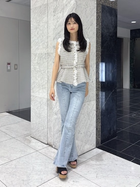 「dazzlin（ダズリン）のジュート厚底サンダル（サンダル、ブラック系）」を使った、kannaさん（レディース・157cm）の夏コーディネート
