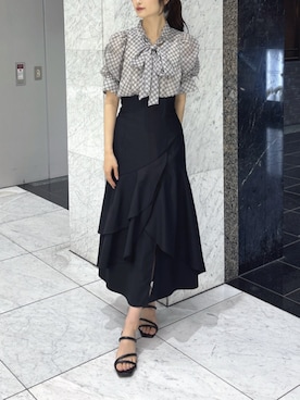 「dazzlin（ダズリン）のストラップシンプルサンダル（サンダル、ブラック系）」を使った、kannaさん（レディース・157cm）の夏コーディネート