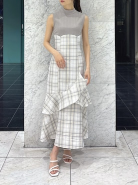 「dazzlin（ダズリン）のストラップシンプルサンダル（サンダル、ホワイト系）」を使った、kannaさん（レディース・157cm）の夏コーディネート