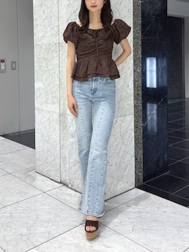 「dazzlin（ダズリン）のジュート厚底サンダル（サンダル、ブラウン系）」を使った、kannaさん（レディース・157cm）の夏コーディネート