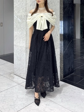 「dazzlin（ダズリン）のフロントリボンシアーパンプス（パンプス、ブラック系）」を使った、kannaさん（レディース・157cm）の夏コーディネート