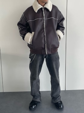 「アイテム（ムートンコート）」を使った、hamburgerboyさん（メンズ・170cm）の秋コーディネート