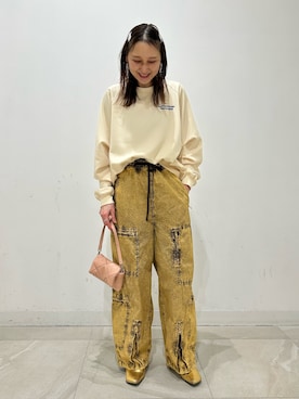 「ROSE BUD（ローズバッド）の(CREOLME)VOLUME SLEEVE PULLOVER（スウェット、ホワイト系）」を使った、makironさん（レディース・164cm）の春コーディネート