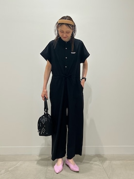 「THOUSAND MILE（サウザンドマイル）の(GENE HEAVENS x THOUSAND MILE)ALL IN ONE（つなぎ/オールインワン、ブラック系）」を使った、makironさん（レディース・164cm）の夏コーディネート