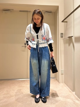 「ROSE BUD（ローズバッド）のEMBROIDERY RIBBON BLOUSE（シャツ/ブラウス、ホワイト系）」を使った、makironさん（レディース・164cm）の夏コーディネート