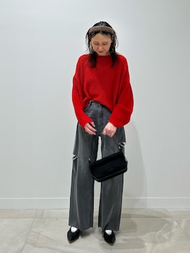 「ROSE BUD（ローズバッド）のSHEER KNIT PULLOVER（ニット/セーター、レッド系）」を使った、makironさん（レディース・164cm）の春コーディネート