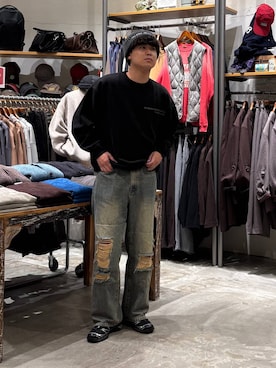 「niko and...（ニコアンド）のDistressed Denim Pants[niko and ...JEANS]（デニムパンツ、ブルー系）」を使った、sogoさん（メンズ・180cm）の秋コーディネート